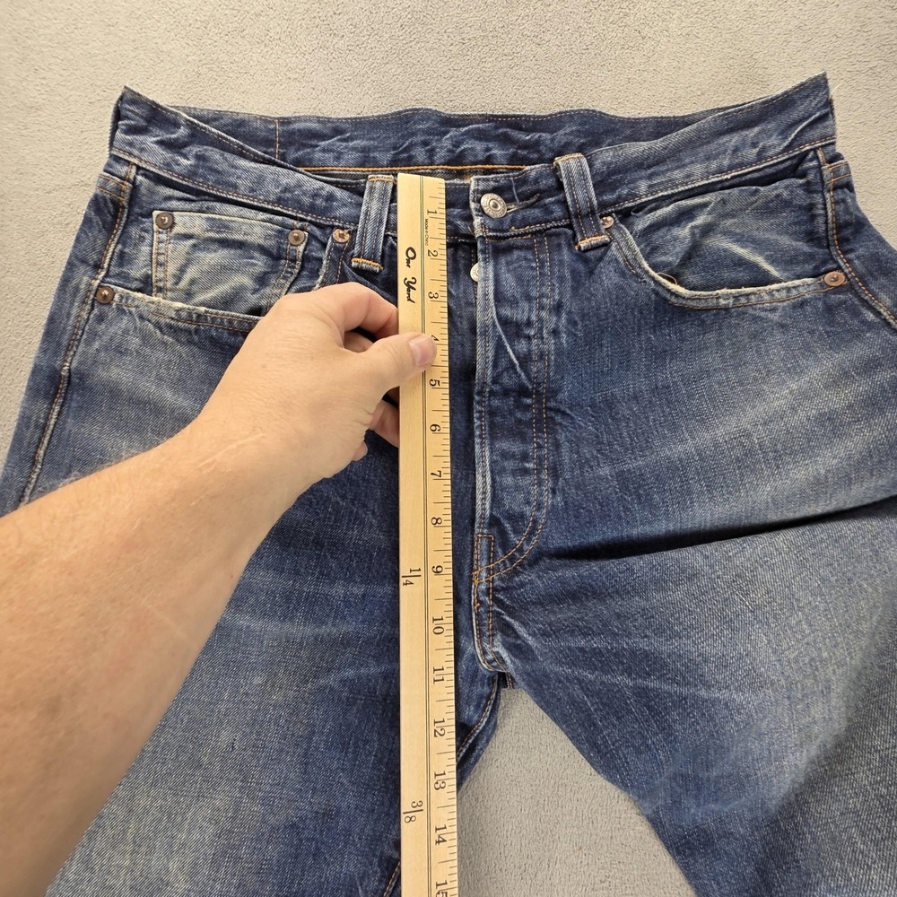 Levis 501 Jeans Mens 33x34 Blue Selvedge LVC Whiskers Button Fly - Picture 7 of 16